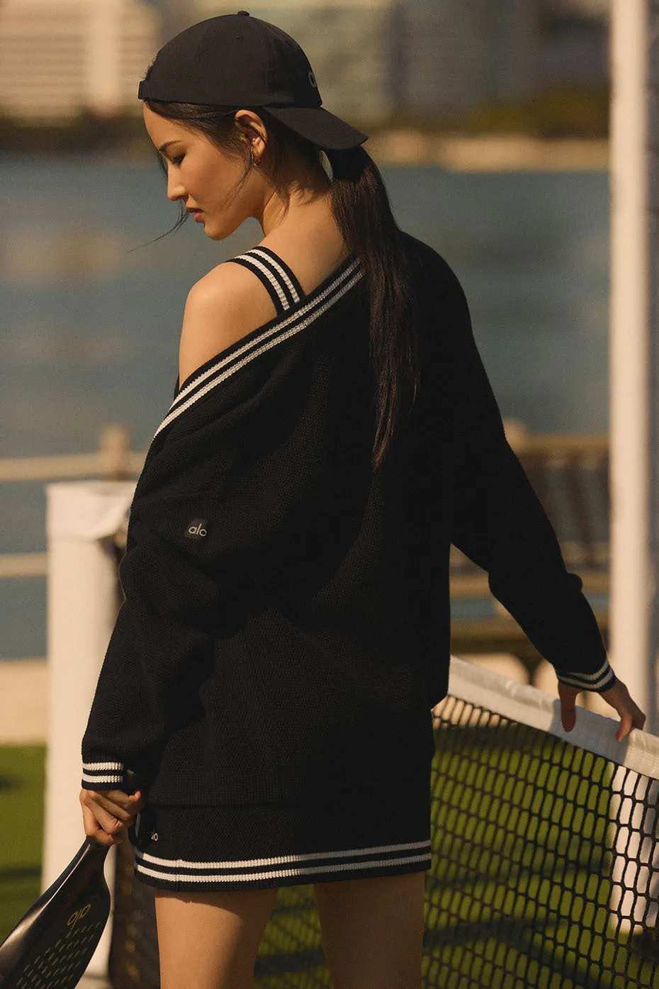 Tennis Club Sweater Knit Cardigan - Black/Ivory | Parallel