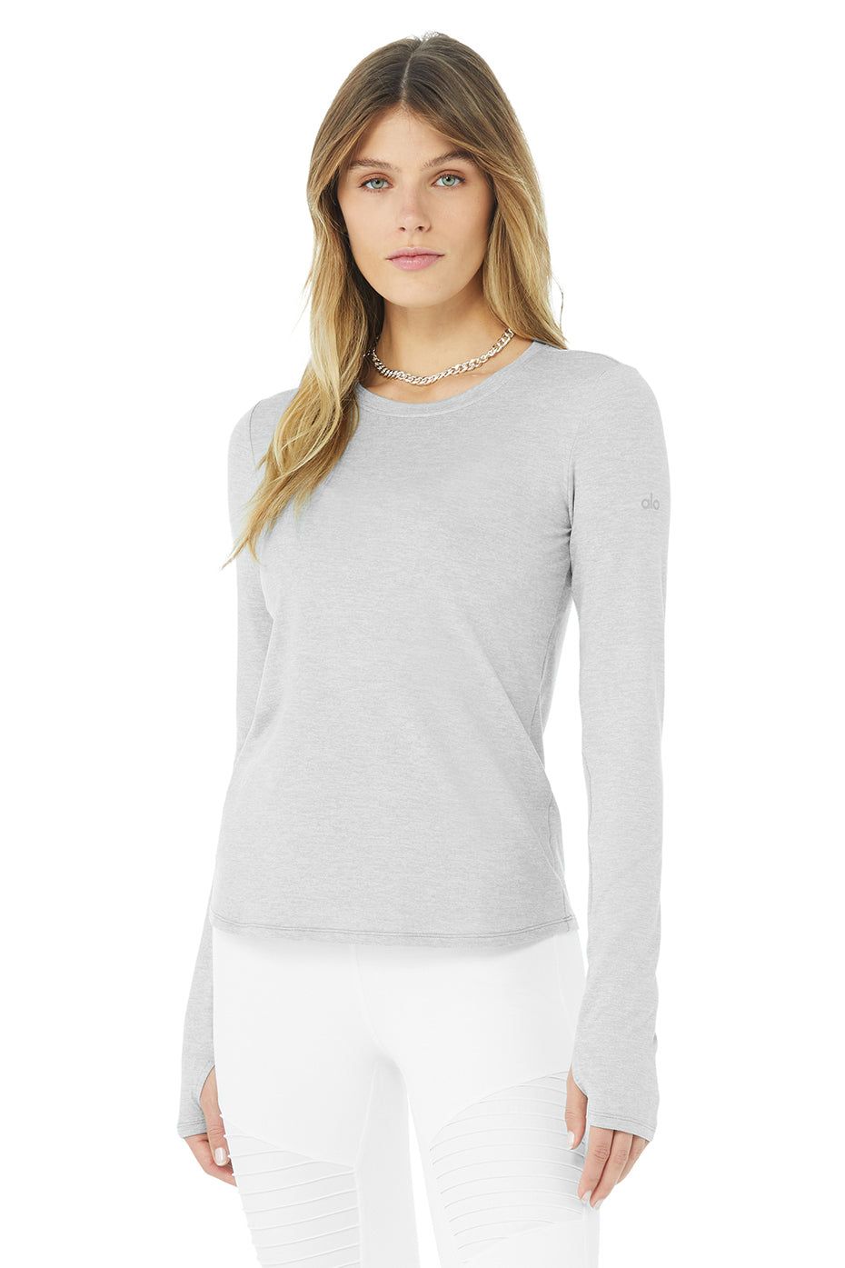 Alosoft Finesse Long Sleeve - Athletic Heather Grey sold by Alo Yoga