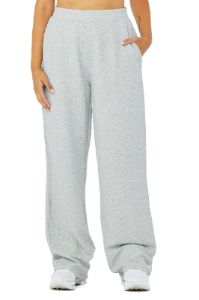 Micro Waffle High-Waist Pleasant Wide Leg Pant - Athletic Heather Grey sold by Alo Yoga