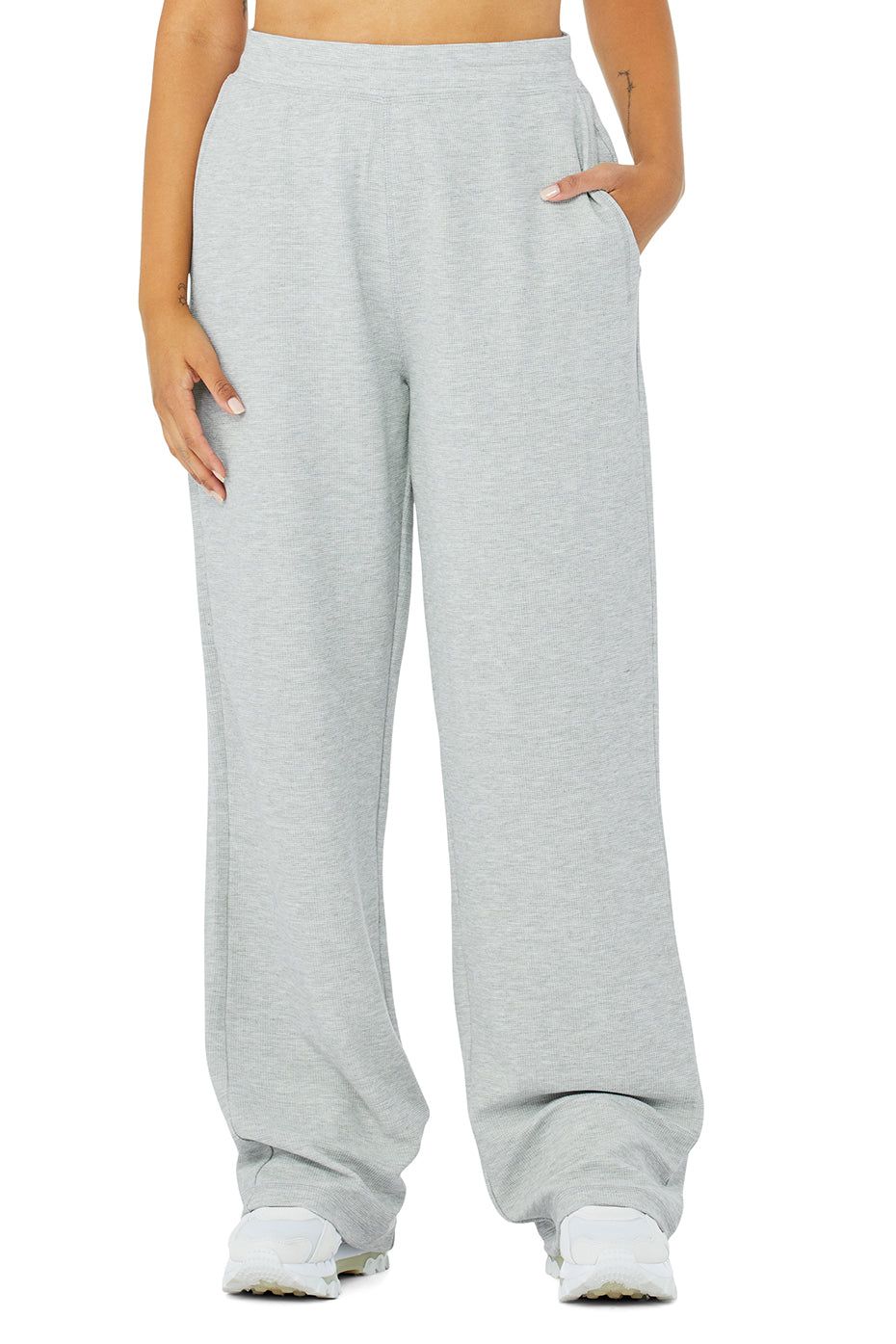 Micro Waffle High-Waist Pleasant Wide Leg Pant - Athletic Heather Grey sold by Alo Yoga product image thumbnail 5