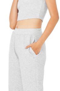Micro Waffle High-Waist Pleasant Wide Leg Pant - Athletic Heather Grey sold by Alo Yoga