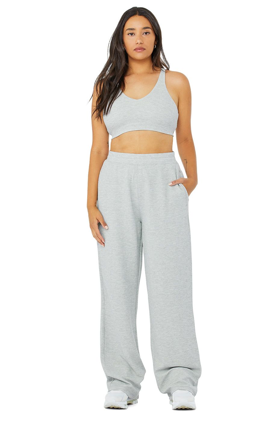 Micro Waffle High-Waist Pleasant Wide Leg Pant - Athletic Heather Grey sold by Alo Yoga product image thumbnail 8