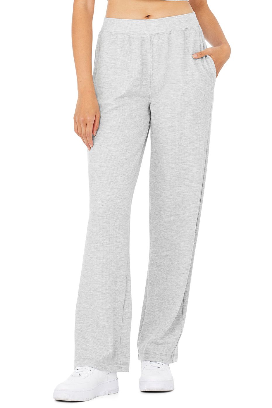 Micro Waffle High-Waist Pleasant Wide Leg Pant - Athletic Heather Grey sold by Alo Yoga
