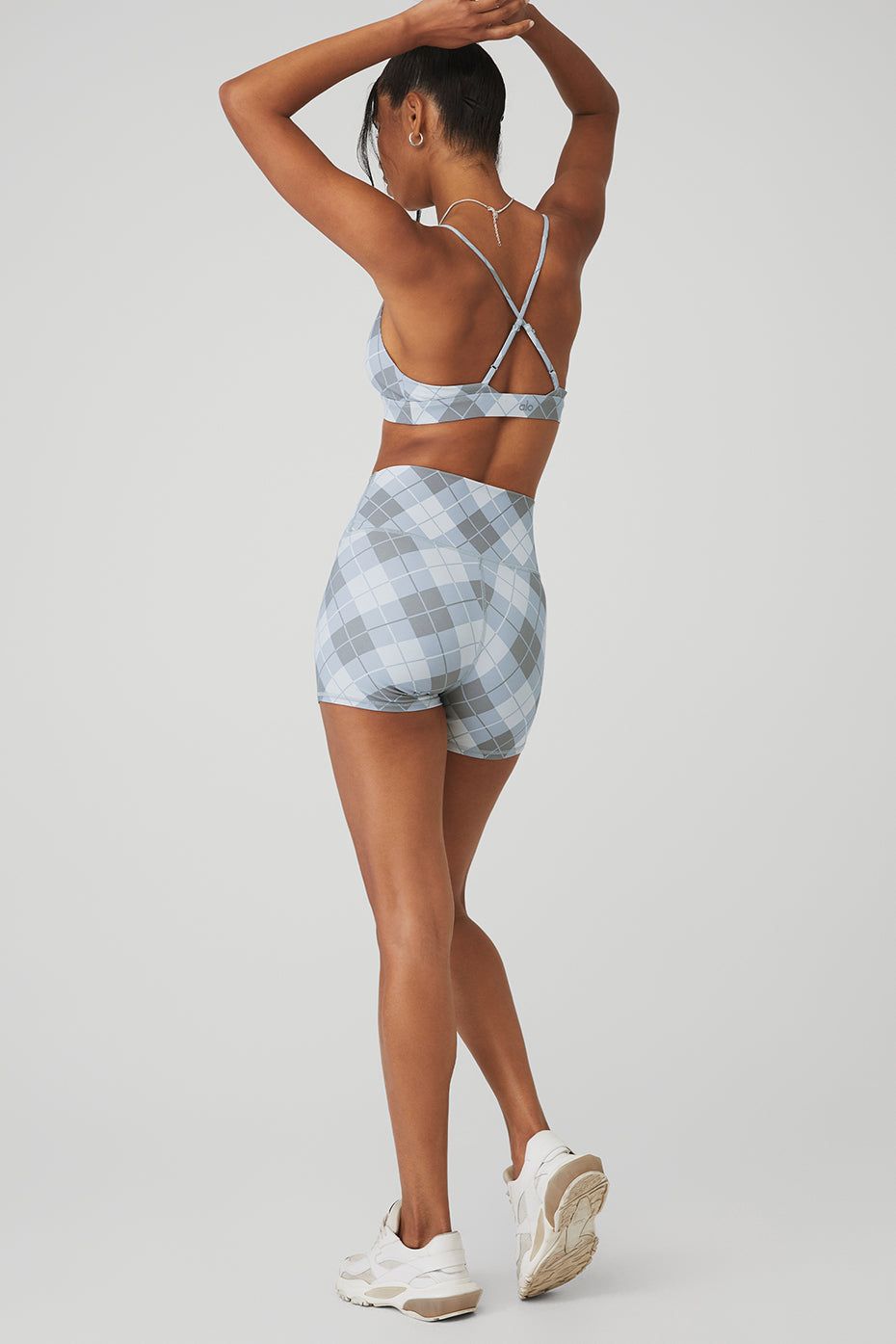 Vapor Argyle Splendor Bra & Vapor High-Waist Argyle Short Set - Gravel/Titanium sold by Alo Yoga product image thumbnail 3