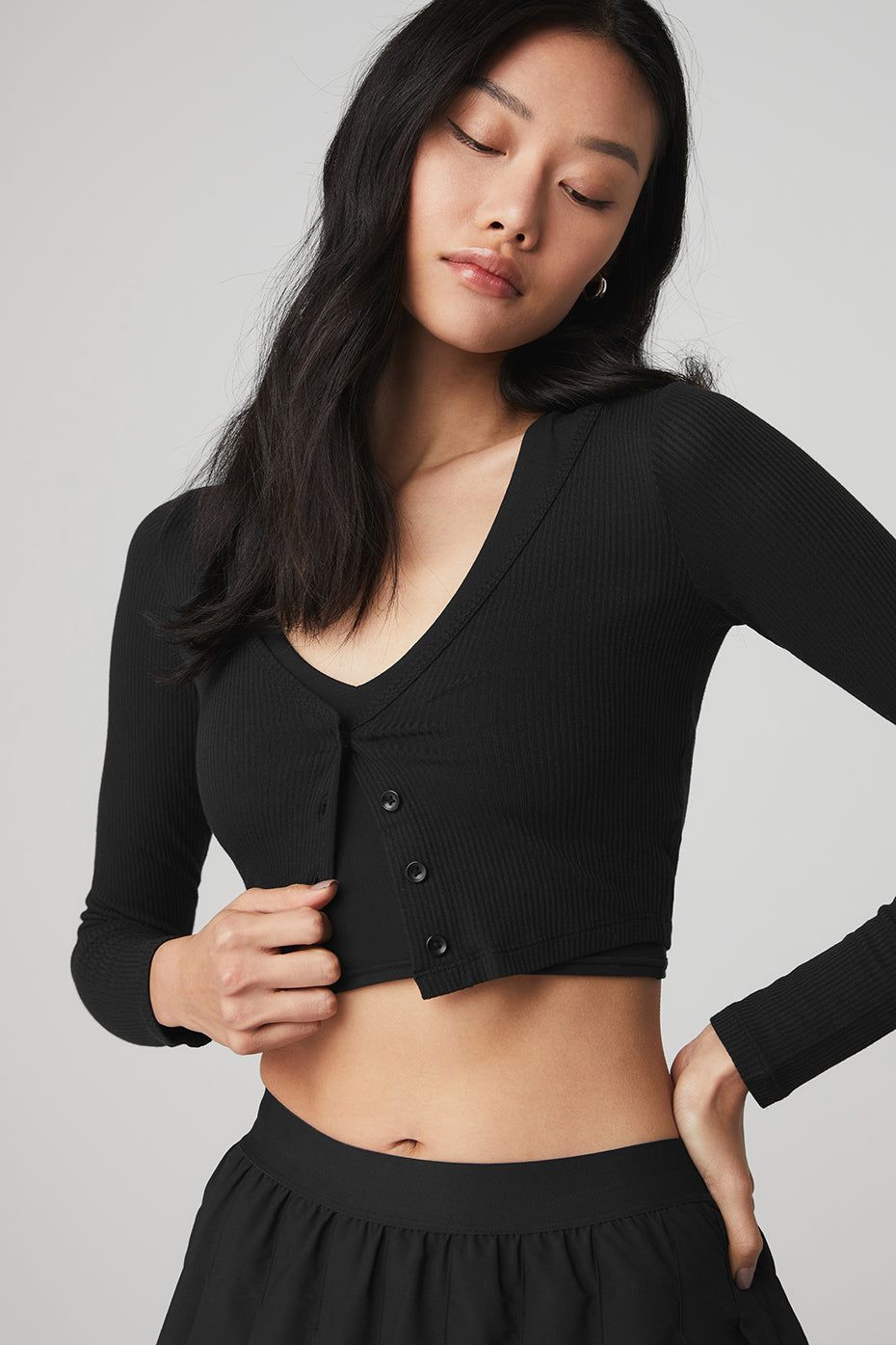 Ribbed Cropped Whisper Cardigan - Black sold by Alo Yoga product image thumbnail 5