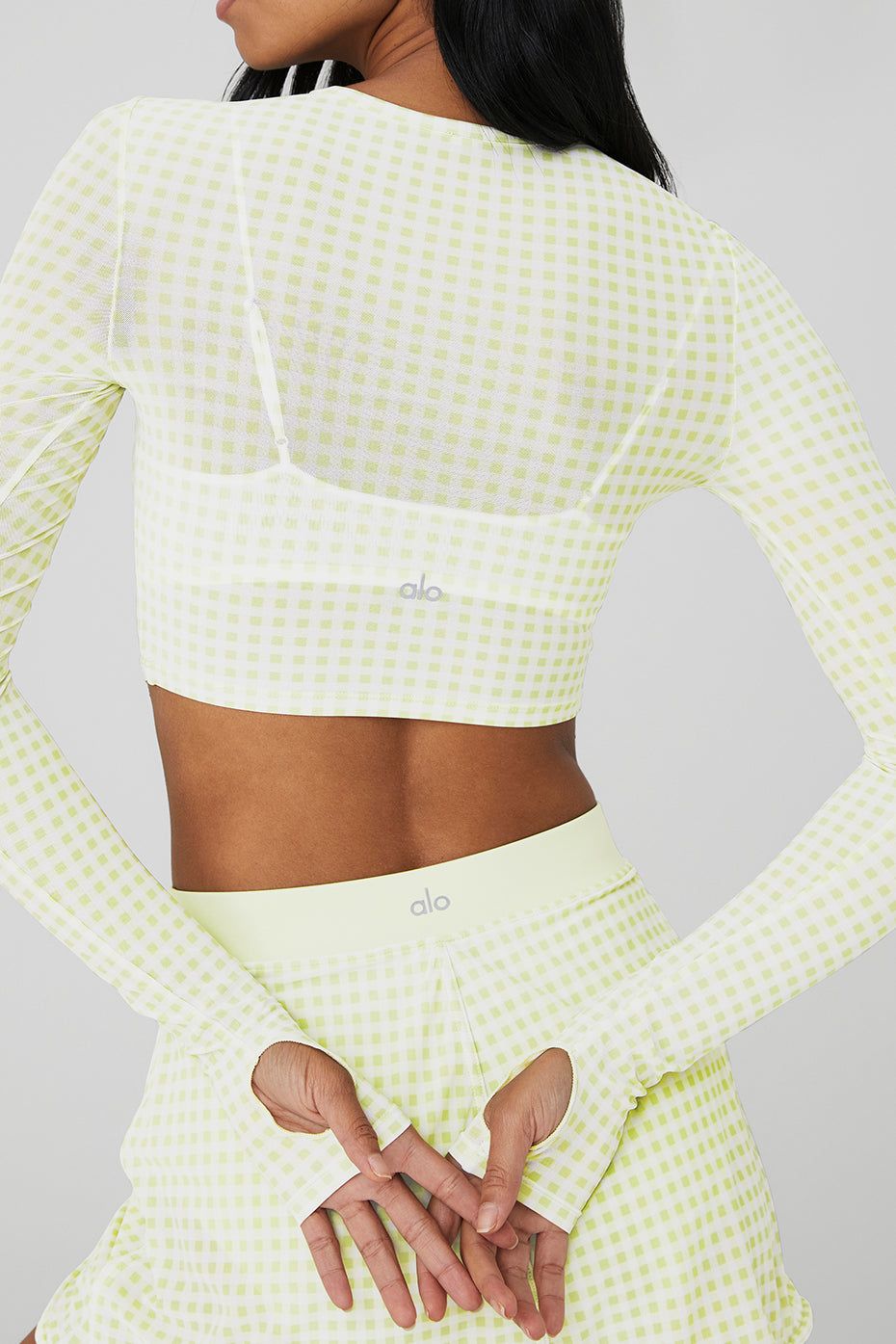 Mesh Gingham Cropped Long Sleeve - Iced Green Tea sold by Alo Yoga product image thumbnail 4