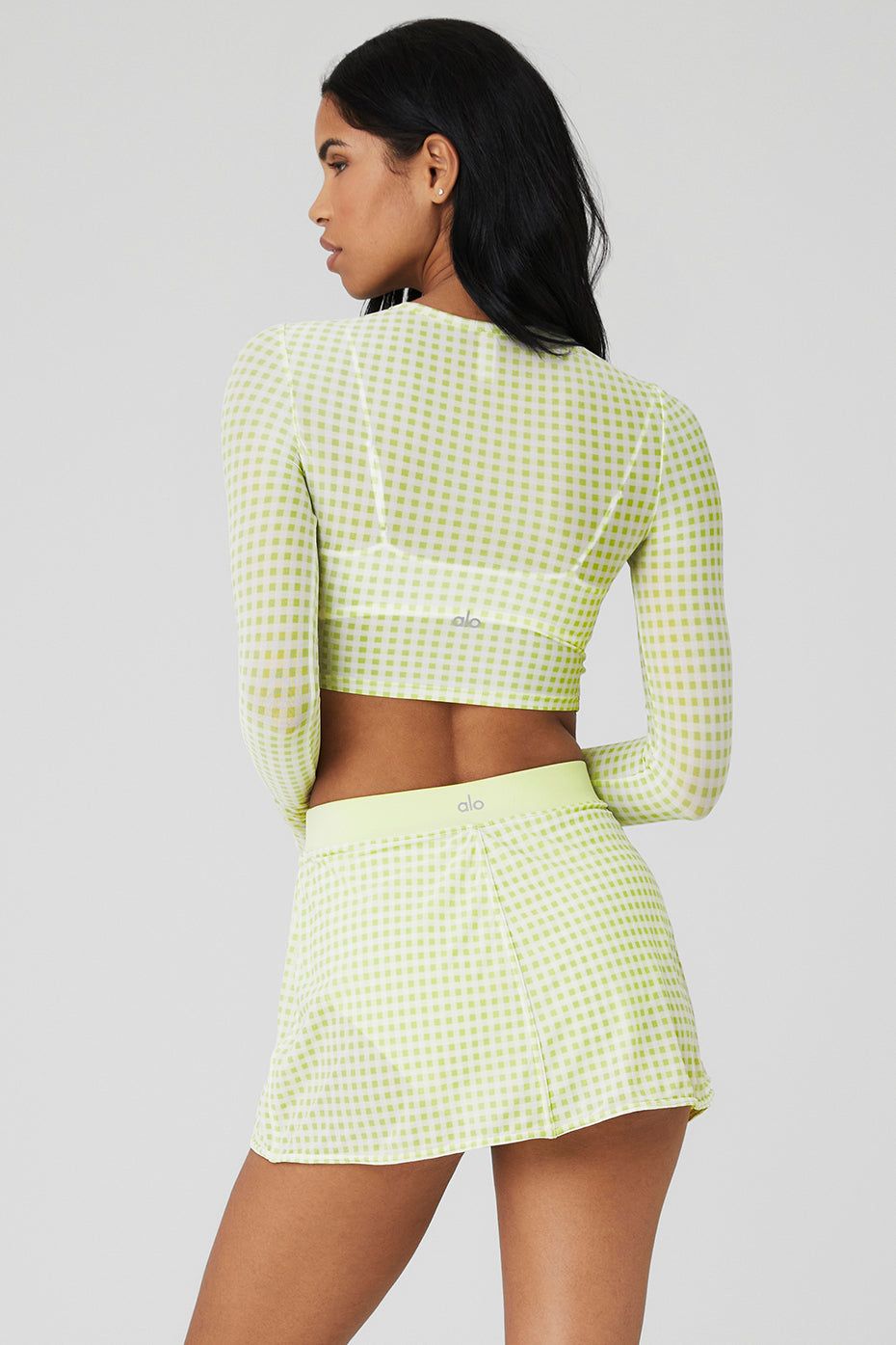 Mesh Gingham Cropped Long Sleeve - Iced Green Tea sold by Alo Yoga product image thumbnail 2
