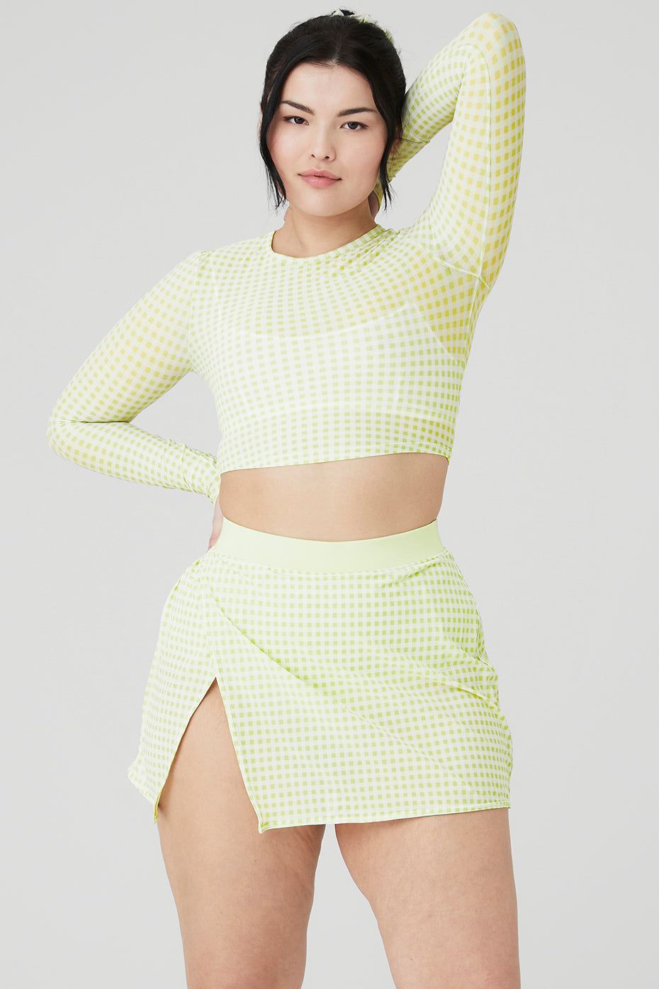 Mesh Gingham Cropped Long Sleeve - Iced Green Tea sold by Alo Yoga product image thumbnail 5