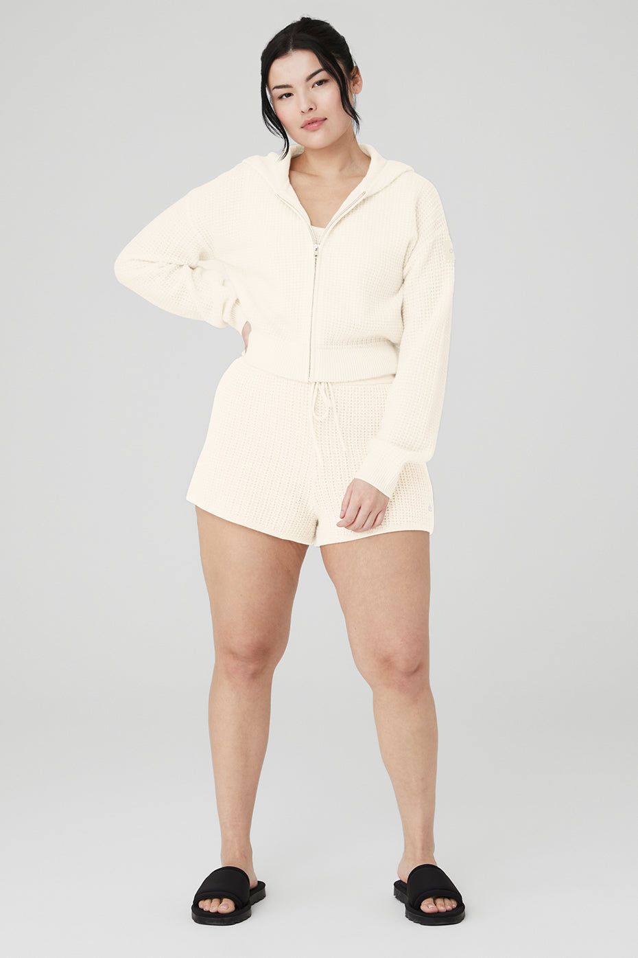Cashmere Plush Waffle Full Zip Hoodie & Cashmere High-Waist Plush Waffle Short Set sold by Alo Yoga product image thumbnail 9