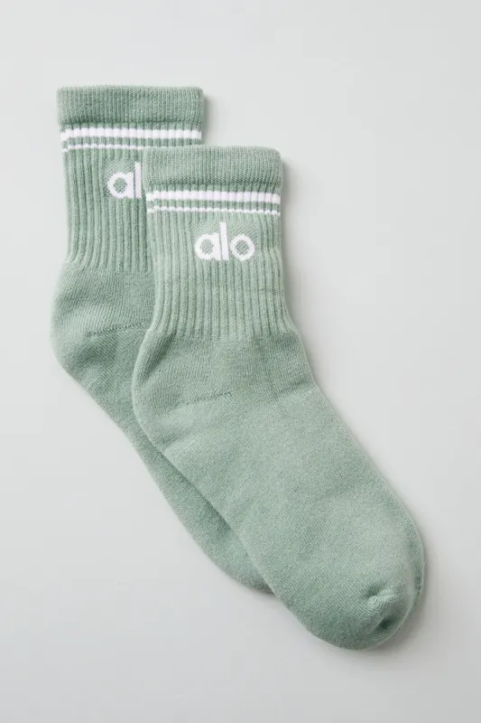 Unisex Half-Crew Throwback Sock - Icy Sage/White sold by Alo Yoga