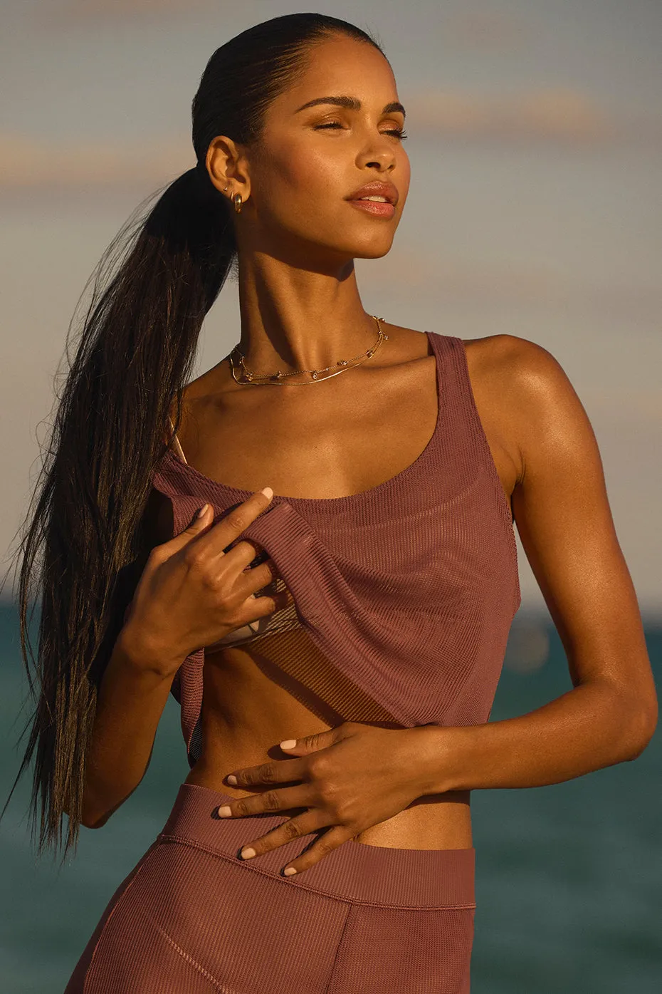 Striped Mesh Tropical Nights Tank - Chestnut sold by Alo Yoga product image thumbnail 5