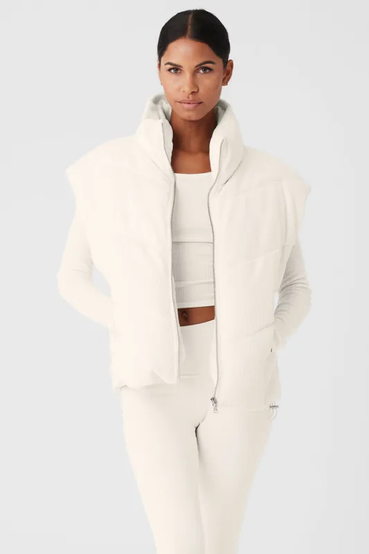 Ribbed Velour Mountain Side Puffer Vest - Ivory sold by Alo Yoga