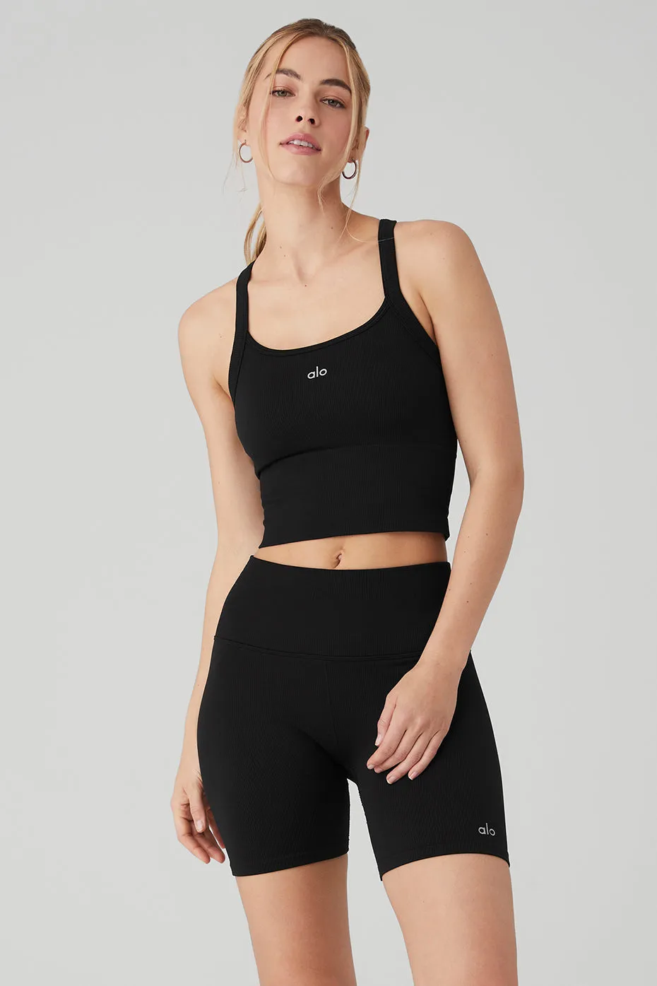 Seamless Ribbed Favorite Bra Tank - Black sold by Alo Yoga