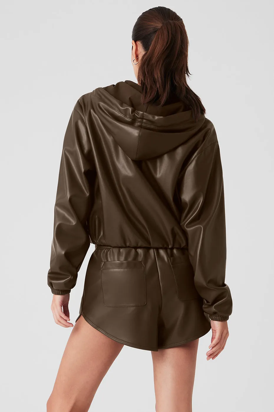 Faux Leather Power Hour Full Zip Cropped Jacket - Espresso sold by Alo Yoga product image thumbnail 2