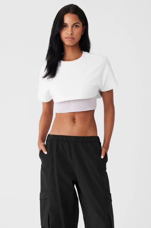 Made You Look Cropped Short Sleeve Tee - White sold by Alo Yoga