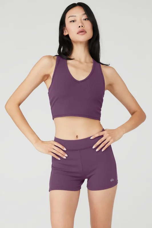 Goddess Ribbed Cropped Racerback Tank - Dark Plum sold by Alo Yoga