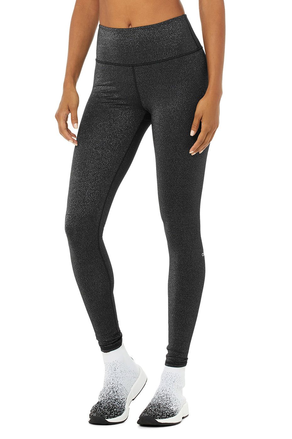 High-Waist Glitter Legging - Black/Silver sold by Alo Yoga