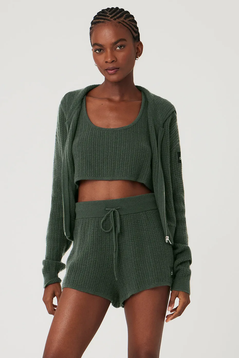 Cashmere Plush Waffle Full Zip Hoodie - Dark Cactus sold by Alo Yoga