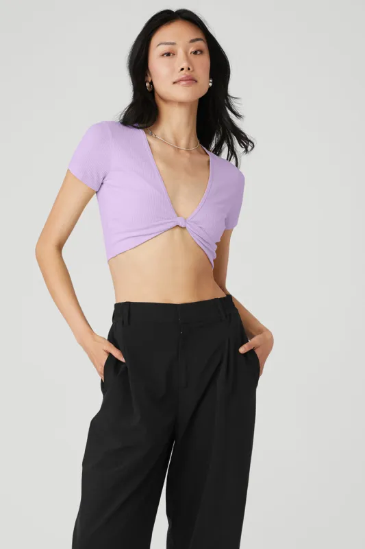 Ribbed Knotty Short Sleeve - Violet Skies sold by Alo Yoga