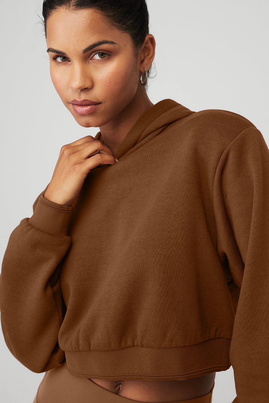 Cropped Headliner Shoulder Pad Hoodie - Cinnamon Brown sold by Alo Yoga product image thumbnail 4
