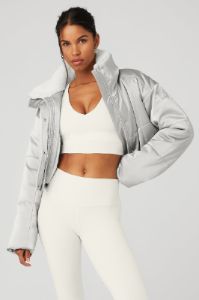 Orion Cropped Puffer - Silver/Ivory sold by Alo Yoga