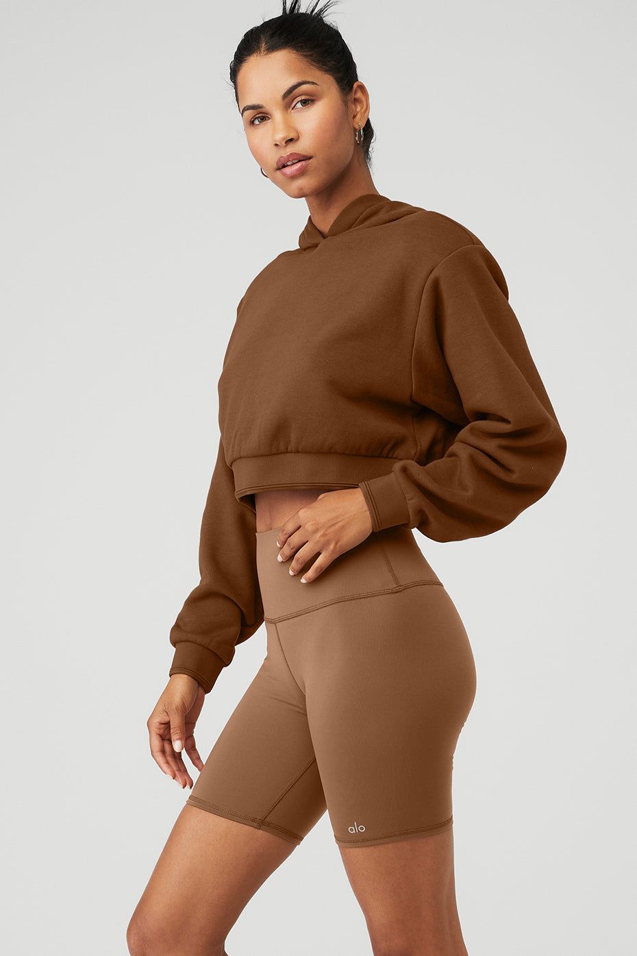 Cropped Headliner Shoulder Pad Hoodie - Cinnamon Brown sold by Alo Yoga product image thumbnail 3
