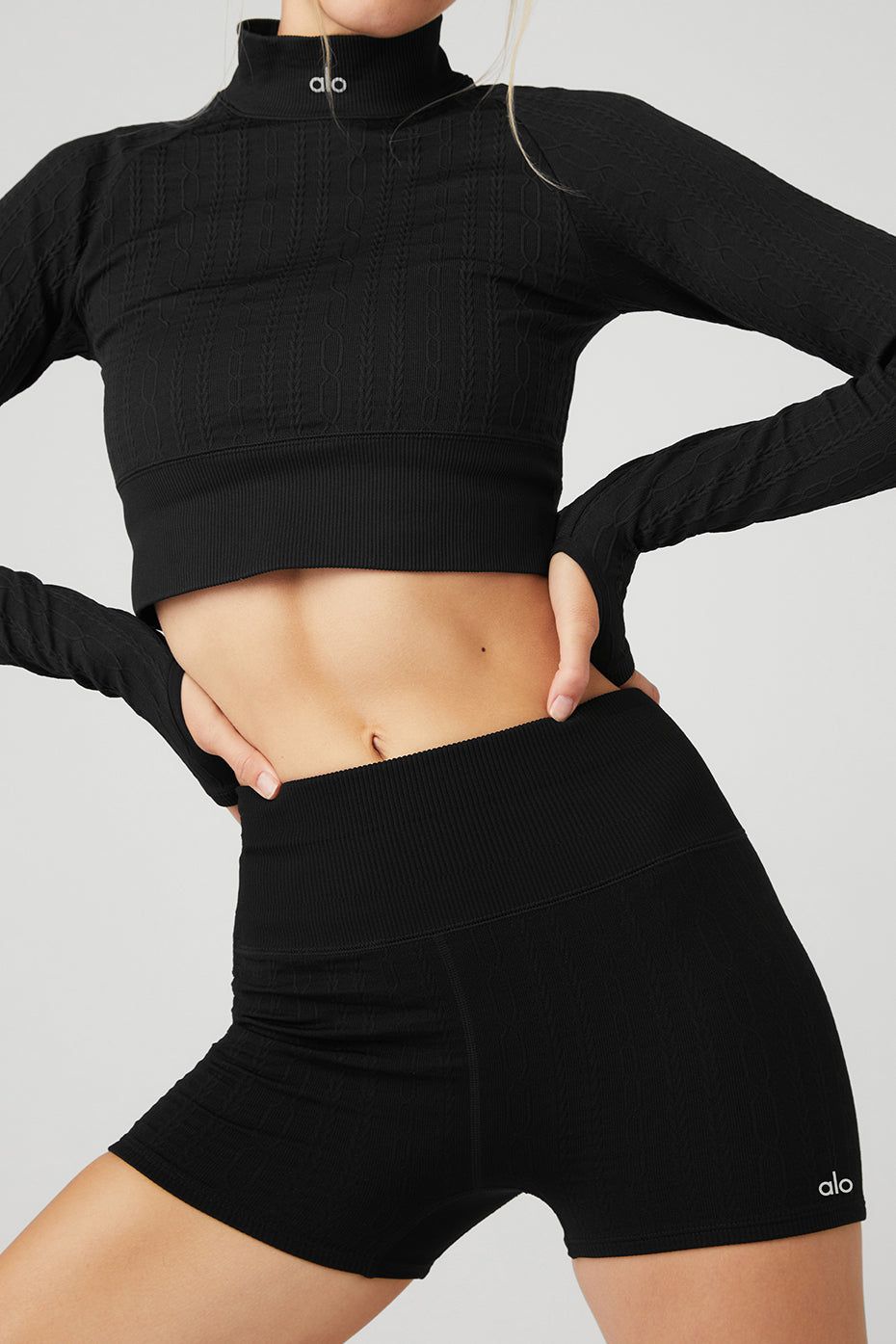 Seamless Cable Knit Long Sleeve Top & Seamless Cable Knit Hot Short Set sold by Alo Yoga product image thumbnail 4