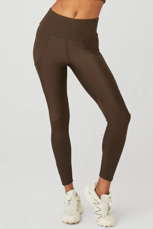 Ribbed Airlift High-Waist 7/8 Enchanted Legging - Espresso sold by Alo Yoga