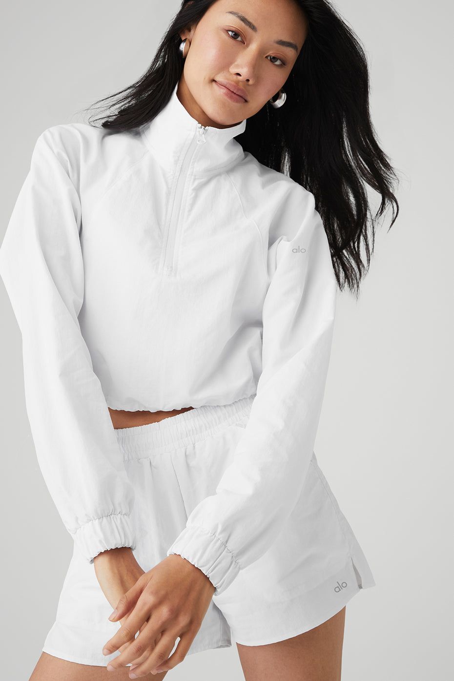 Cropped 1/4 Zip Alumni Pullover & Alumni Short Set - White