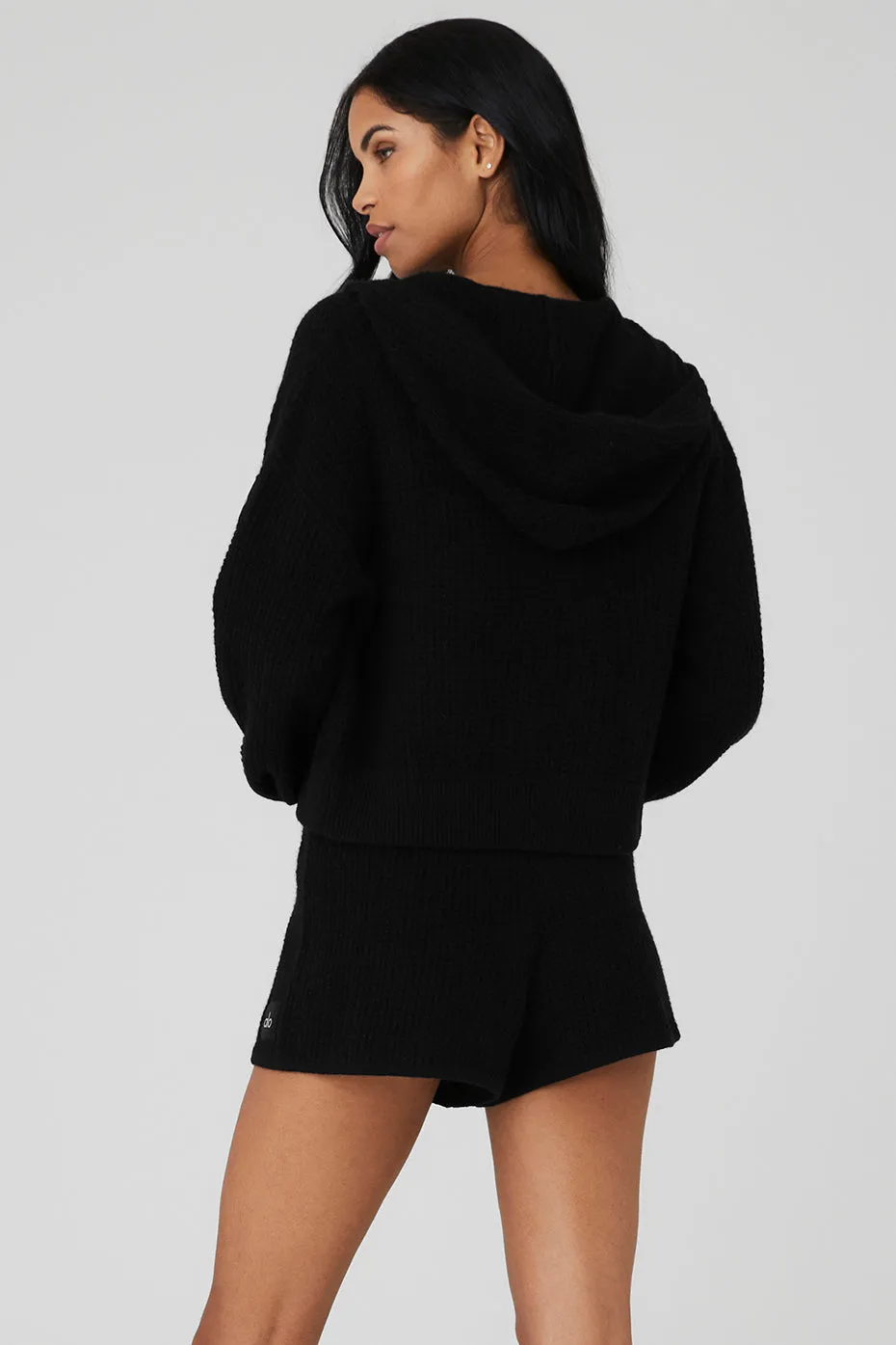 Cashmere Plush Waffle Full Zip Hoodie - Black sold by Alo Yoga product image thumbnail 2