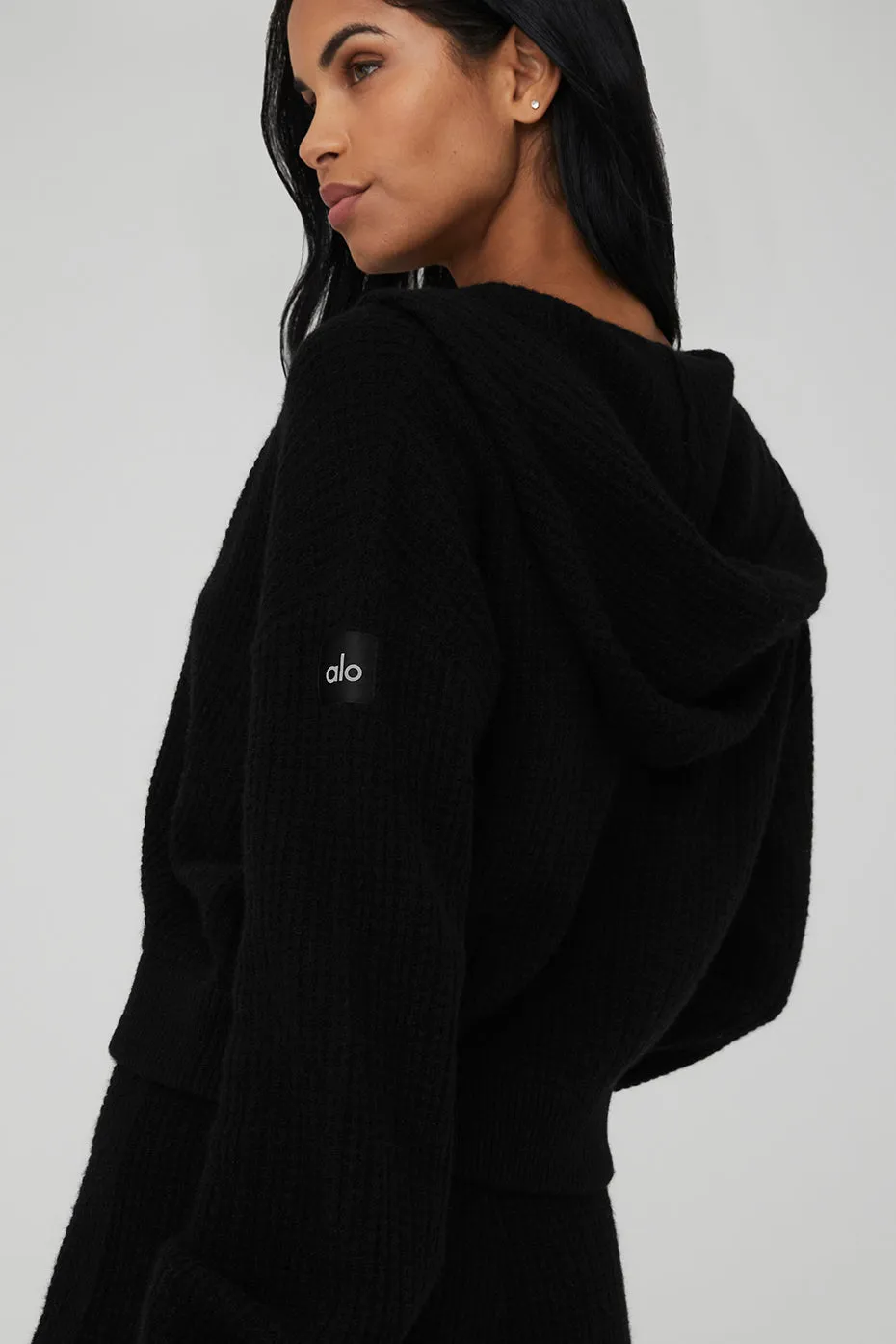 Cashmere Plush Waffle Full Zip Hoodie - Black sold by Alo Yoga product image thumbnail 4