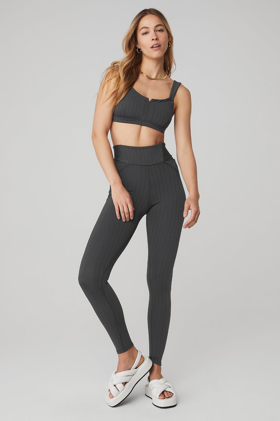 Pinstripe Jacquard Captivate Bra & Pinstripe Jacquard Extreme High-Waist Legging sold by Alo Yoga