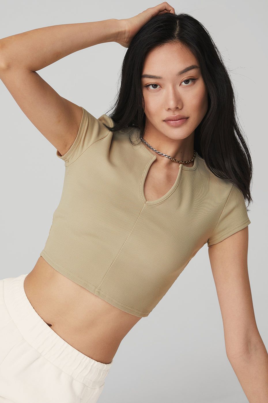 Ribbed Cropped Savvy Short Sleeve - California Sand sold by Alo Yoga product image thumbnail 4