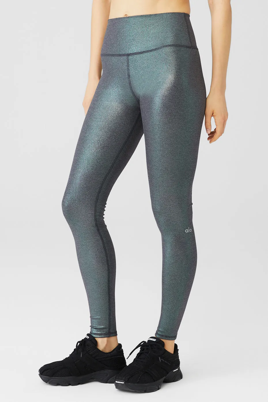 Alosoft Ribbed High-Waist Shimmer Legging - Dark Grey Iridescent sold by Alo Yoga product image thumbnail 3