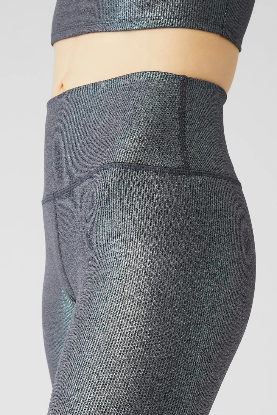 Alosoft Ribbed High-Waist Shimmer Legging - Dark Grey Iridescent sold by Alo Yoga product image thumbnail 4