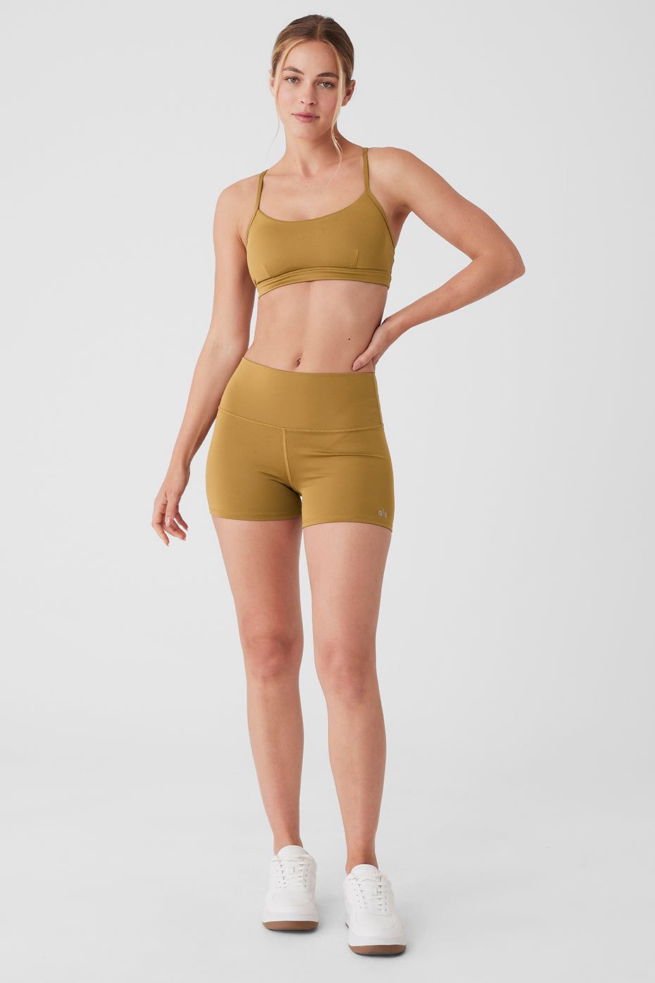 Airlift Intrigue Bra & 3" High-Waist Airlift Short Set - Golden Olive Branch sold by Alo Yoga