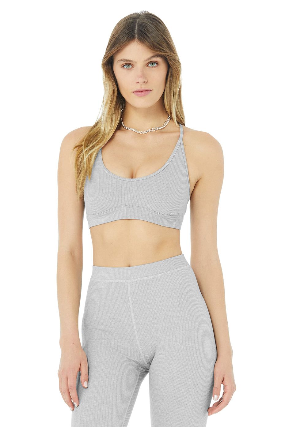 Ribbed Blissful Bra - Athletic Heather Grey sold by Alo Yoga
