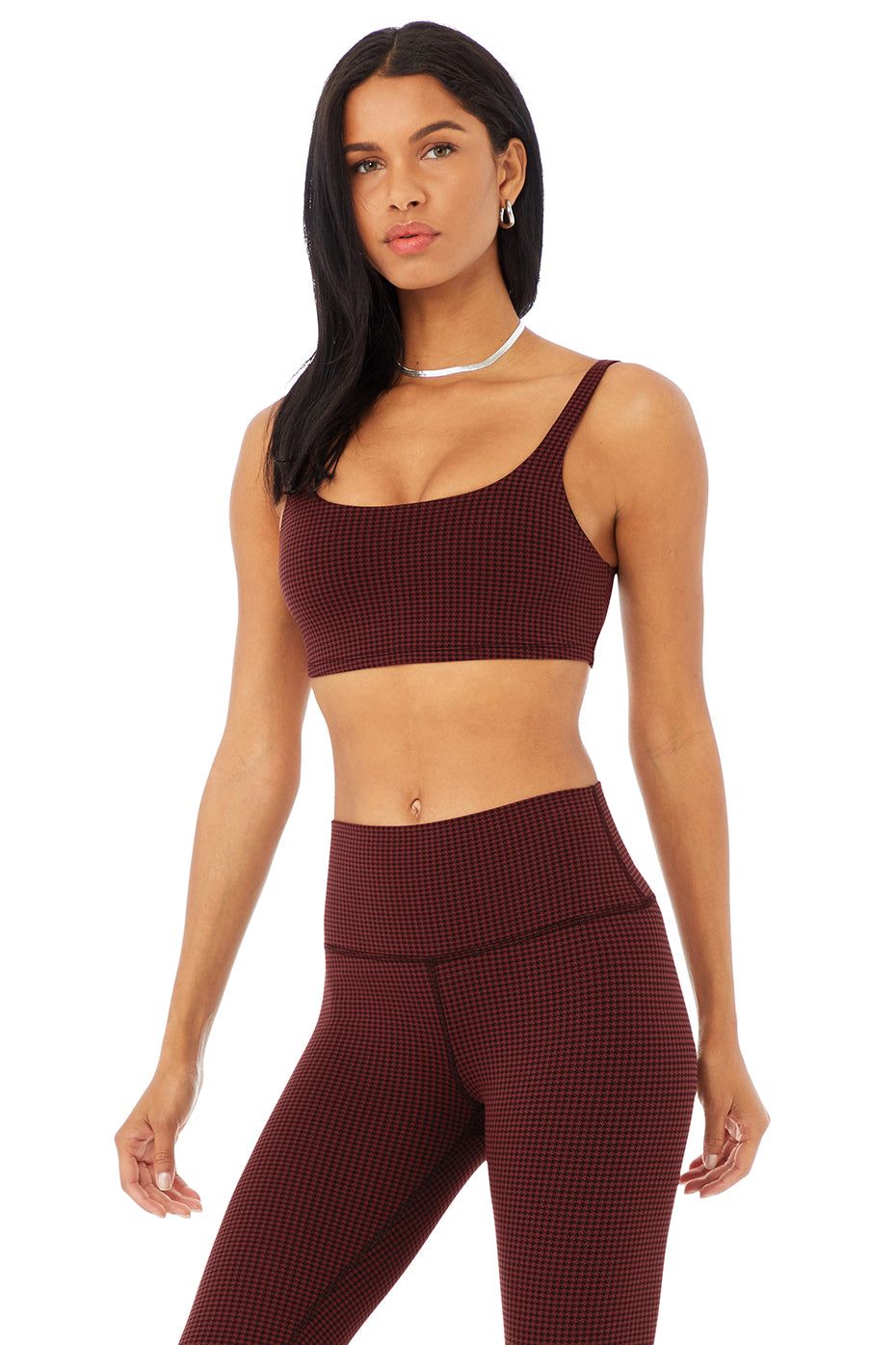 Micro Houndstooth Bra - Cranberry/Black sold by Alo Yoga