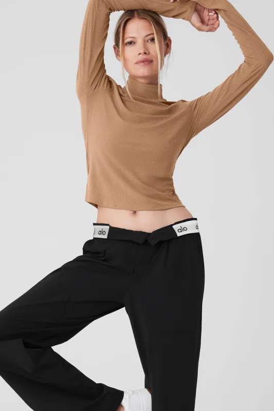Ribbed Sea Coast Mockneck Long Sleeve - Toasted Almond sold by Alo Yoga