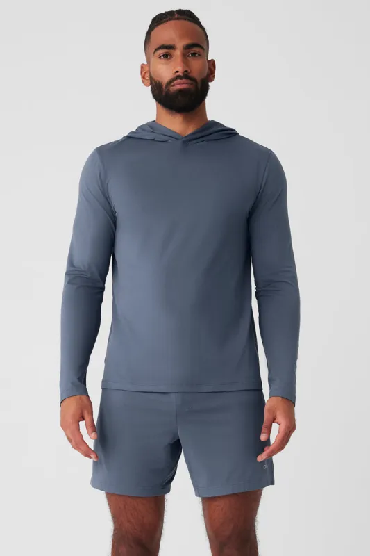 Conquer Reform Long Sleeve With Hood - Bluestone sold by Alo Yoga
