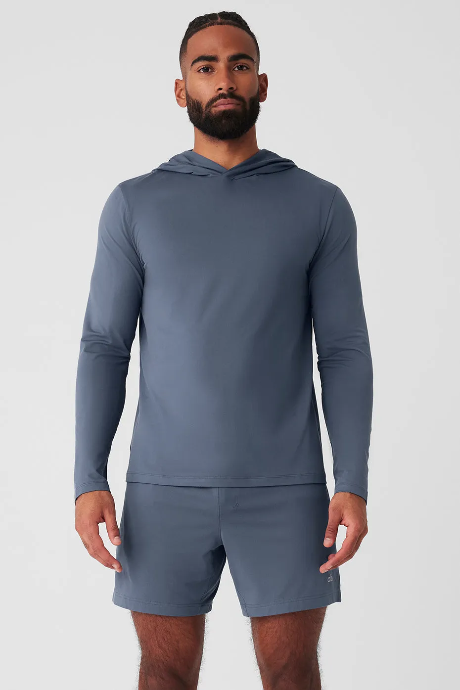 Conquer Reform Long Sleeve With Hood - Bluestone sold by Alo Yoga