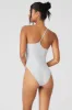 Alosoft Ribbed Shimmer Plie Bodysuit - Light Grey Iridescent sold by Alo Yoga
