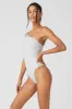 Alosoft Ribbed Shimmer Plie Bodysuit - Light Grey Iridescent sold by Alo Yoga