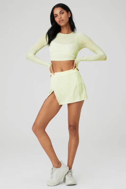 Mesh Gingham Cropped Long Sleeve & Mesh Gingham Skirt Set - Iced Green Tea sold by Alo Yoga