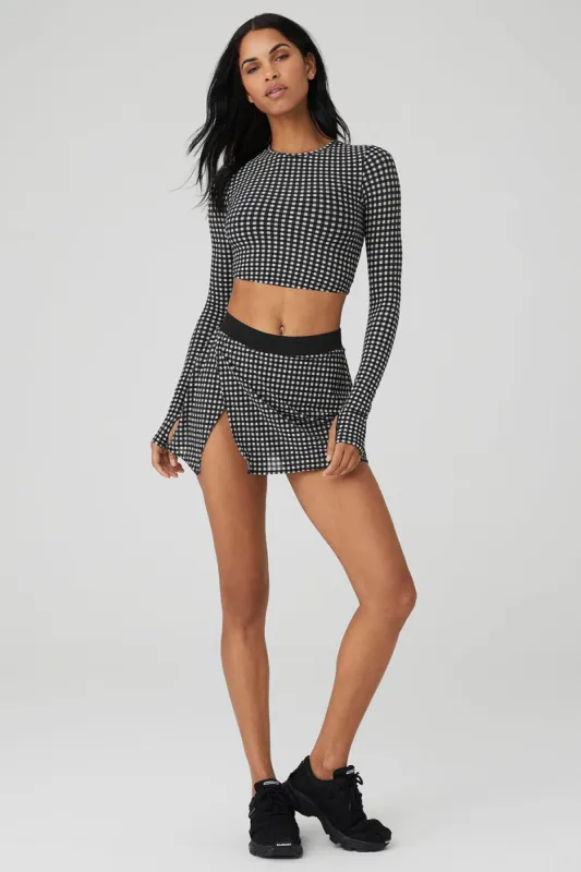 Mesh Gingham Cropped Long Sleeve & Mesh Gingham Skirt Set - Black sold by Alo Yoga