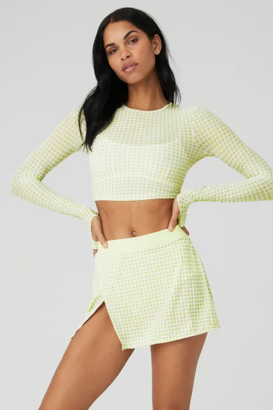 Mesh Gingham Cropped Long Sleeve - Iced Green Tea sold by Alo Yoga