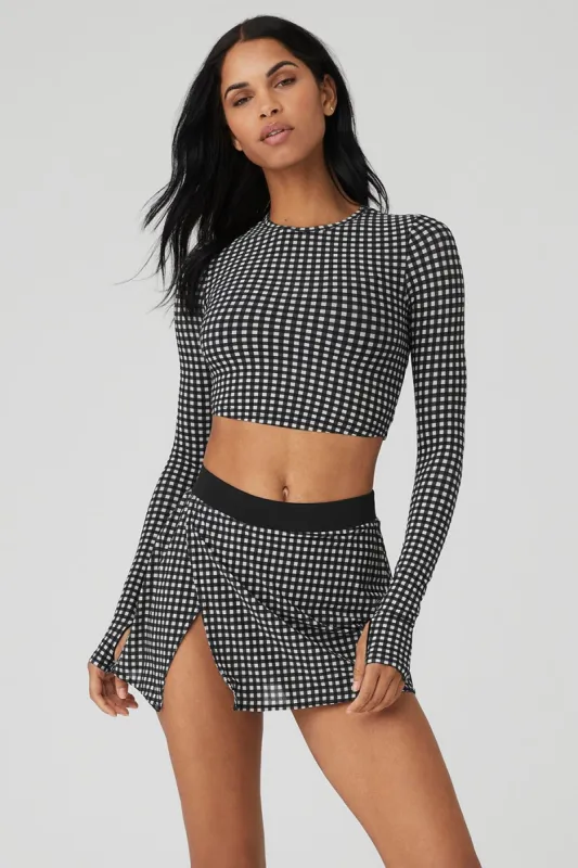 Mesh Gingham Cropped Long Sleeve - Black sold by Alo Yoga
