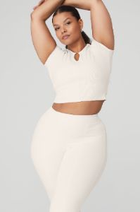 Ribbed Cropped Savvy Short Sleeve - Ivory sold by Alo Yoga