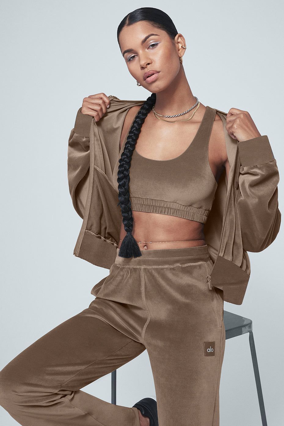 Velour Glimmer Scoop Neck Bra - Hot Cocoa sold by Alo Yoga product image thumbnail 5