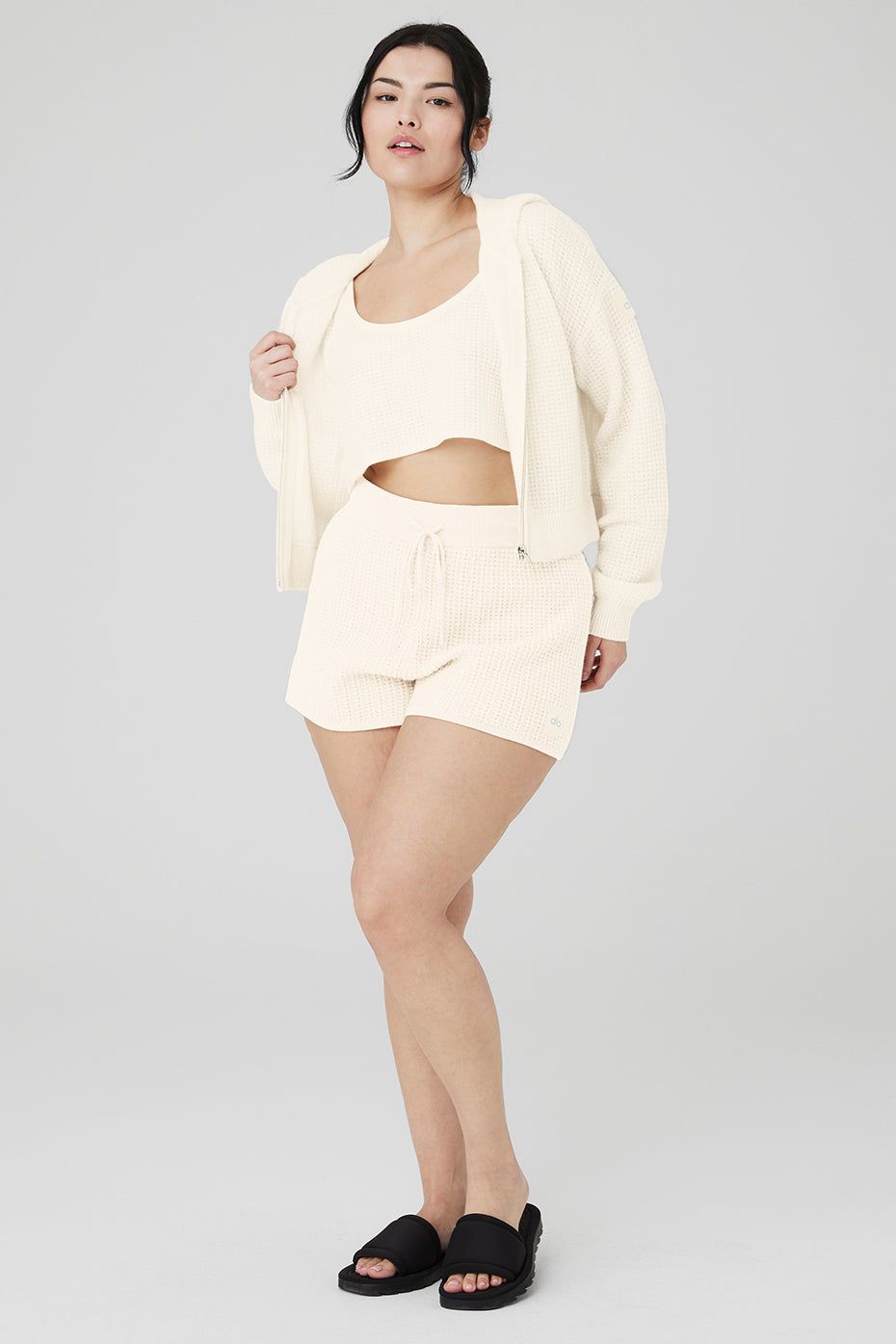 Cashmere Plush Waffle Cropped Tank, Full Zip Hoodie & High-Waist Short Set sold by Alo Yoga product image thumbnail 13